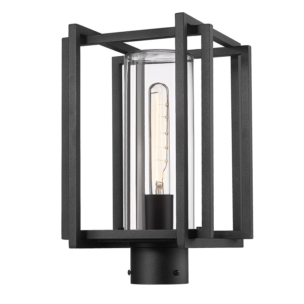 Golden Lighting 6071-OPST NB-CLR Tribeca NB Post Mount - Outdoor in Natural Black with Clear Glass Shade